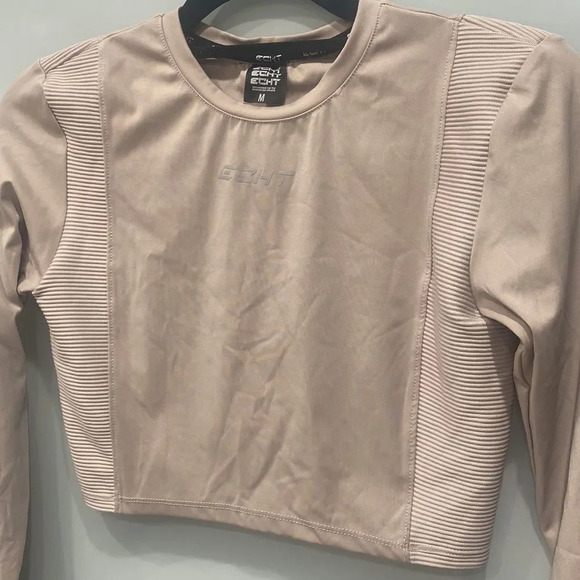 ECHT Women's Blush Pink Long Sleeve Crop Top Work Out Shirt Top Sz M - Picture 3 of 5